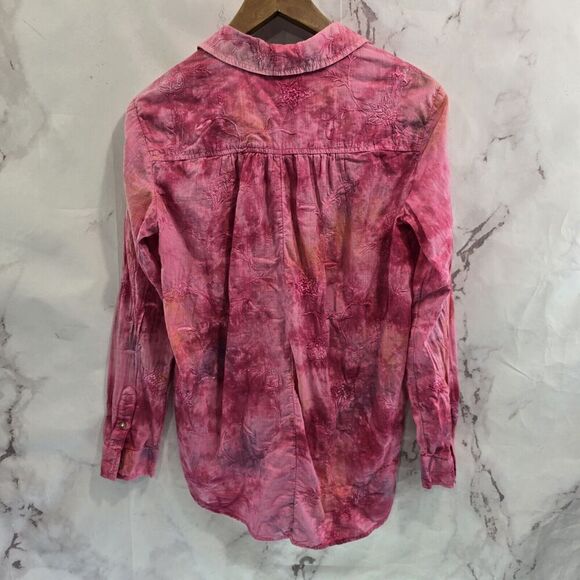 Pilcro Shirt Womens XS Pink Button Embroidered Tie Dye Watercolor Pilcro - Picture 6 of 13